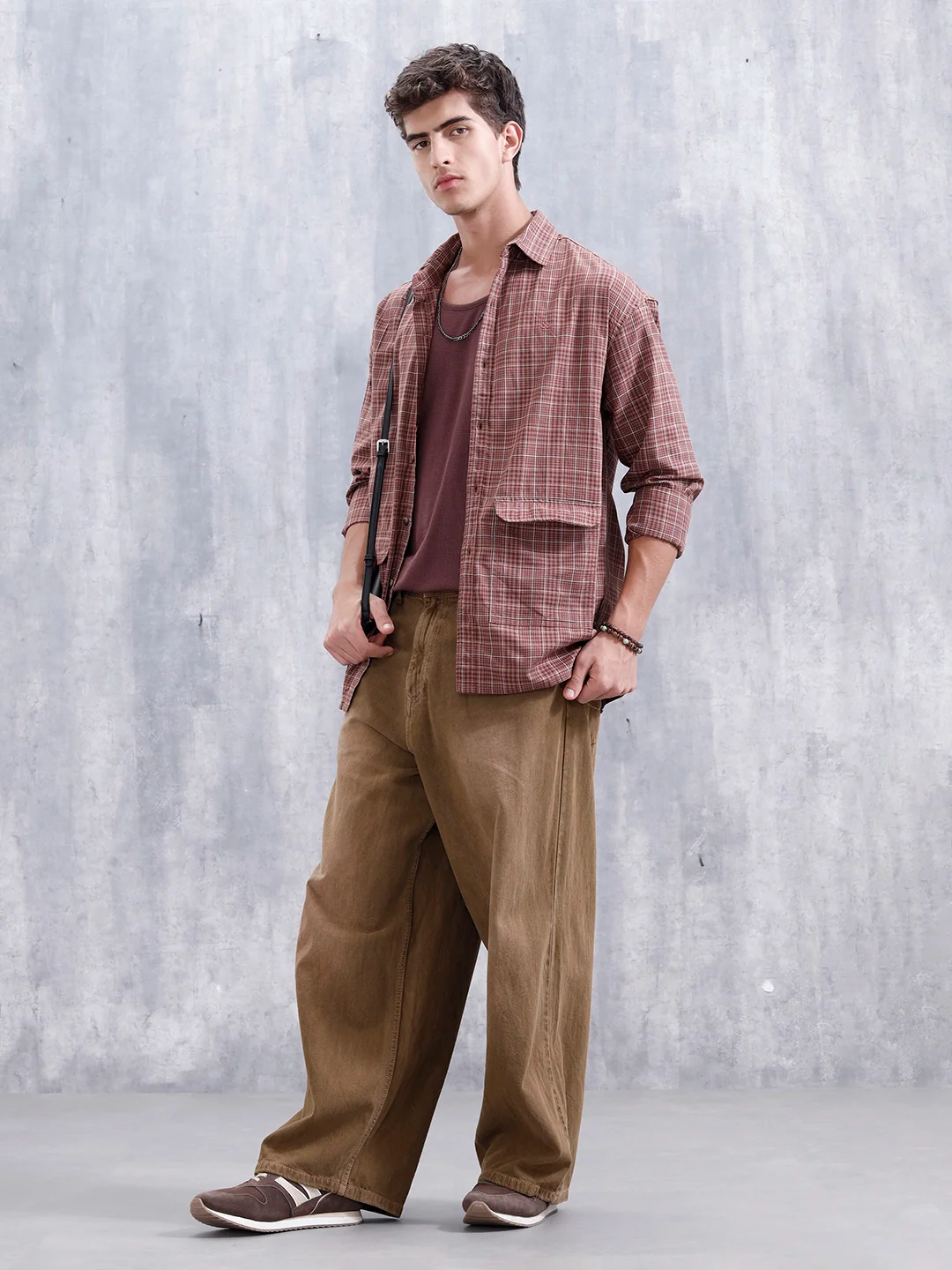 Men's Casual Oversized Fit Double Pocket Shirt | Brown - Image 2