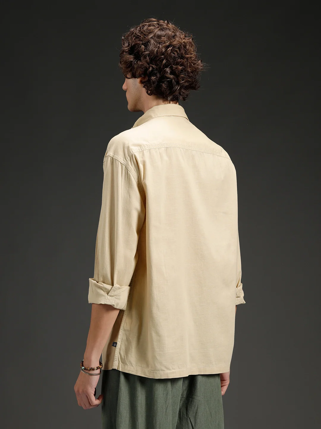 Men's casual oversized fit double pocket shirt  | Khaki - Image 3