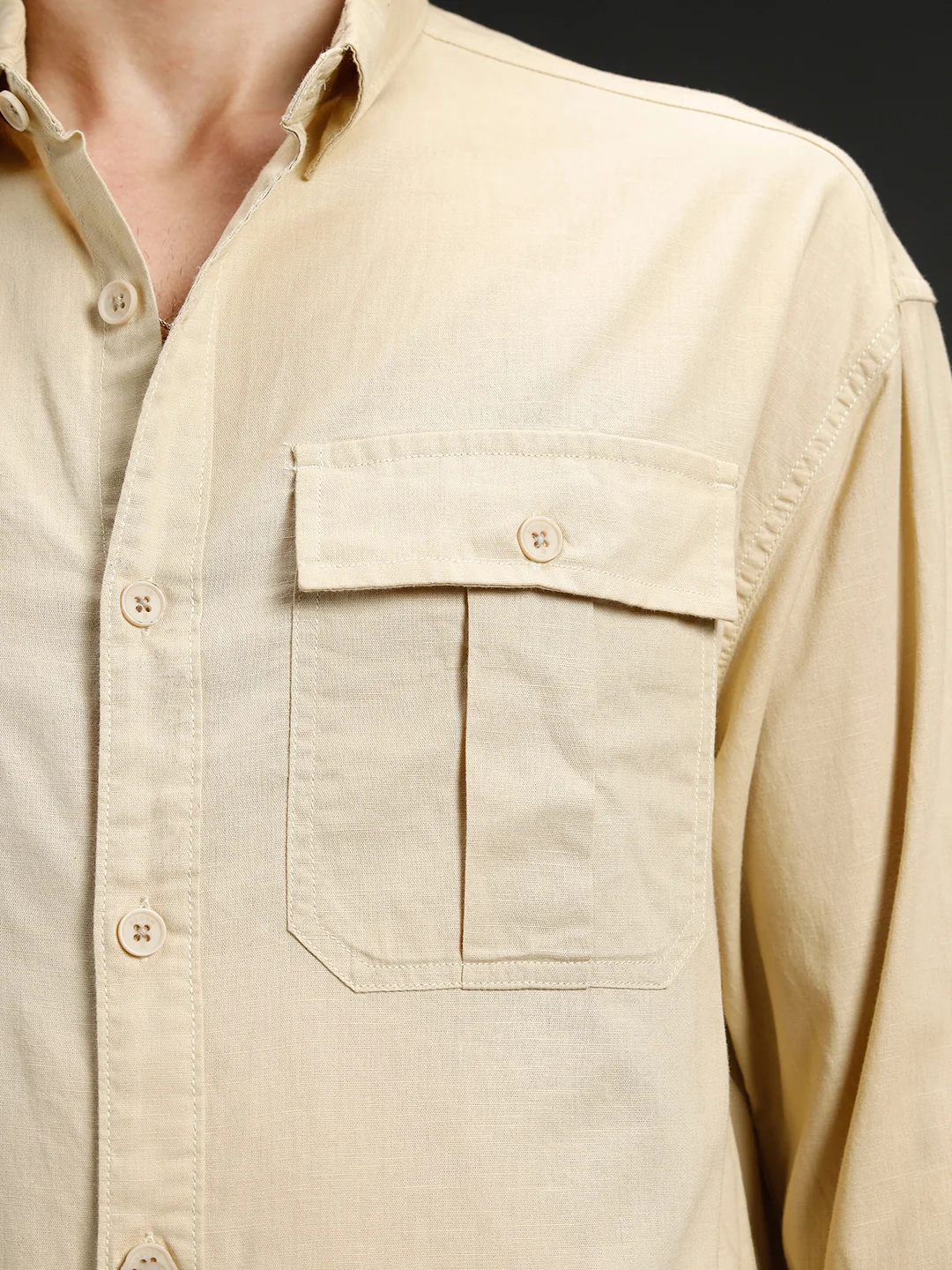 Men's casual oversized fit double pocket shirt  | Khaki - Image 5