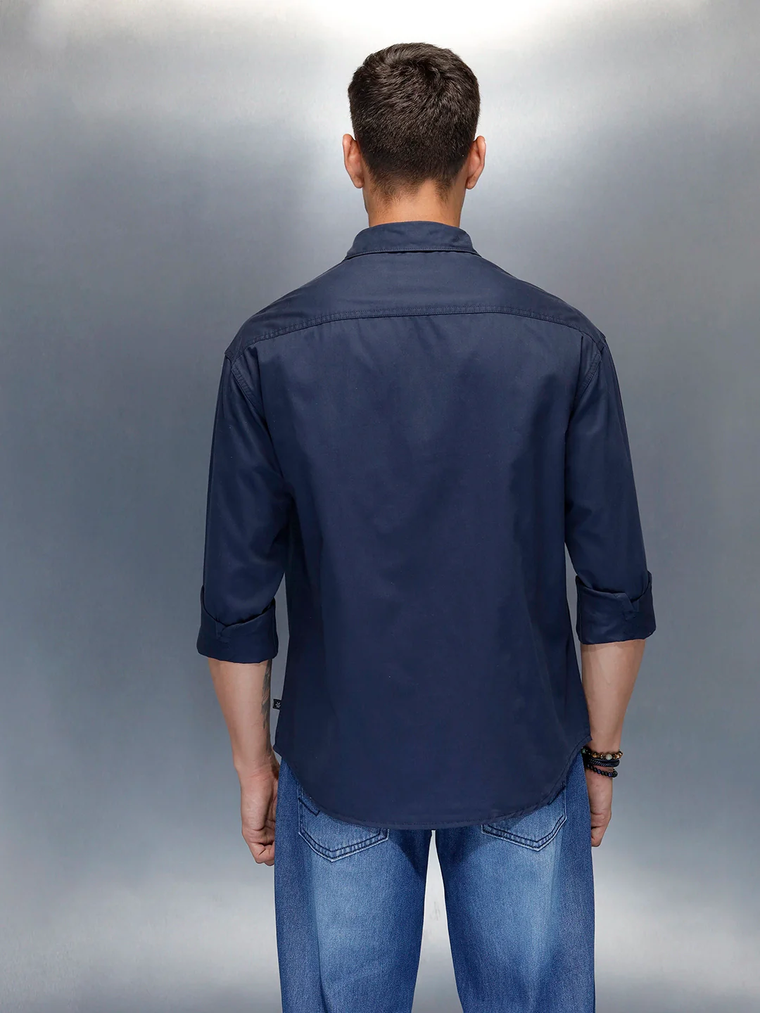 Men's Casual Oversized Fit Double Pocket Shirt | Navy Blue - Image 3