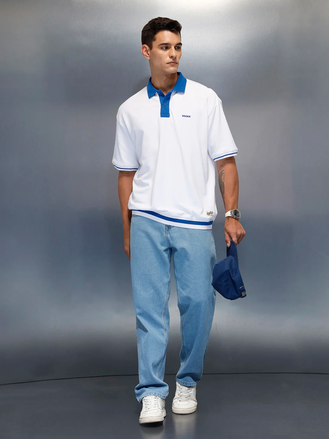 Men's Casual Oversized Fit Polo T-Shirt | White - Image 2