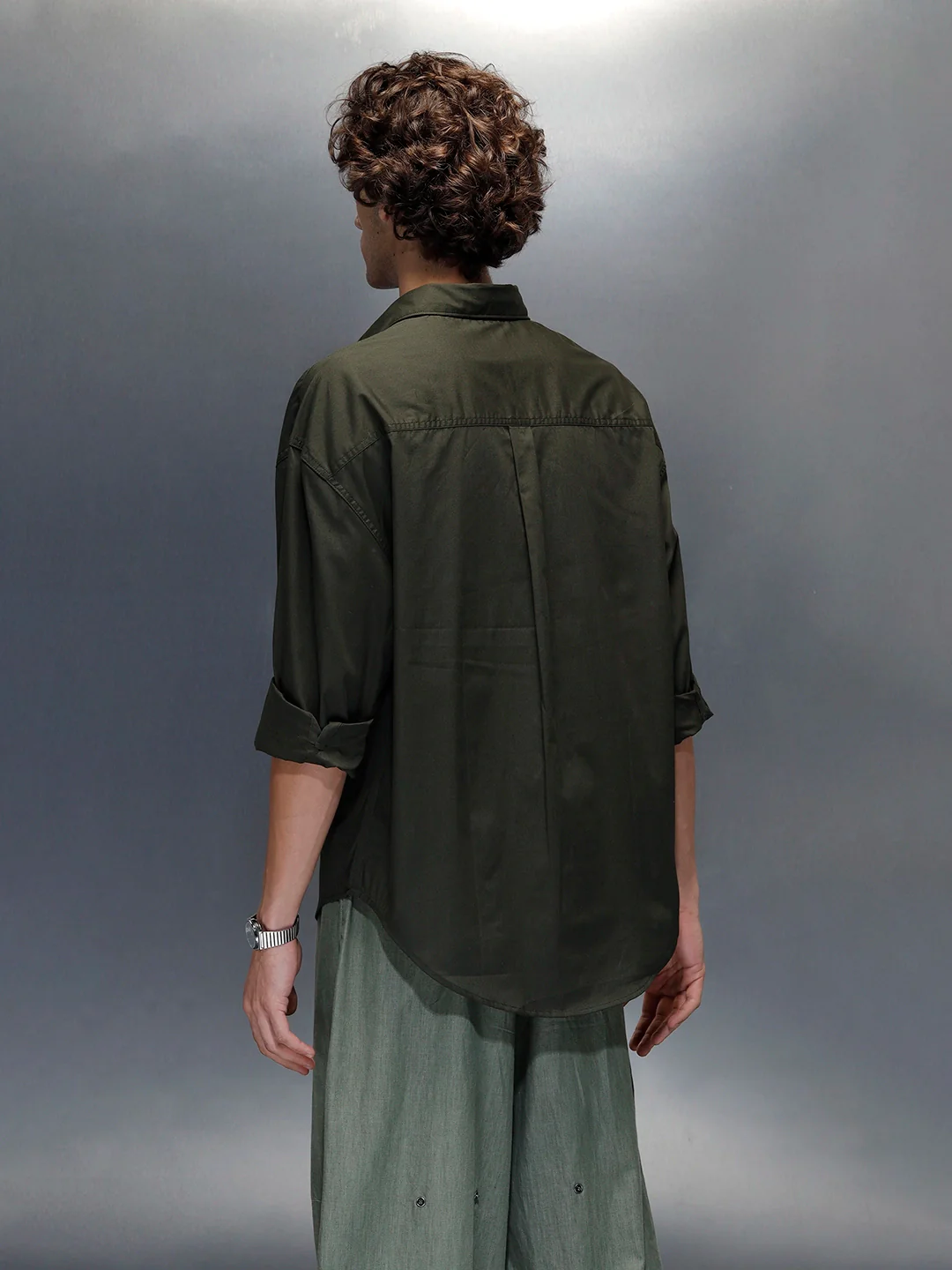 Men's casual oversized fit shirt | Olive - Image 3
