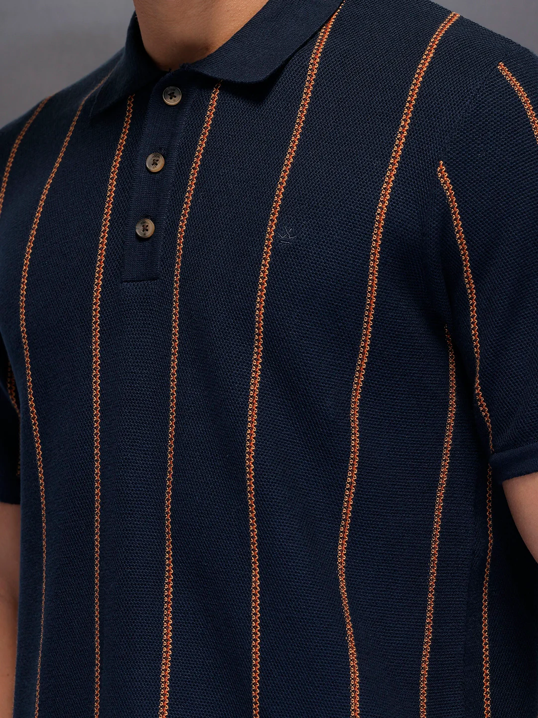 Men's casual polo t-shirt with constrast stripes | Navy Blue - Image 4