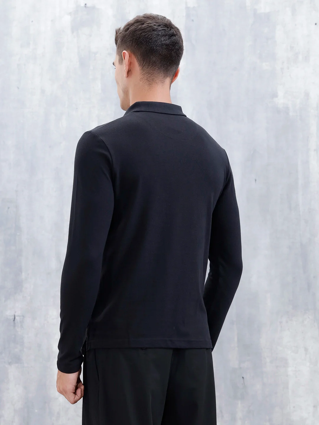 Men's Casual Polo Tshirt With Striped Pattern | Black - Image 3