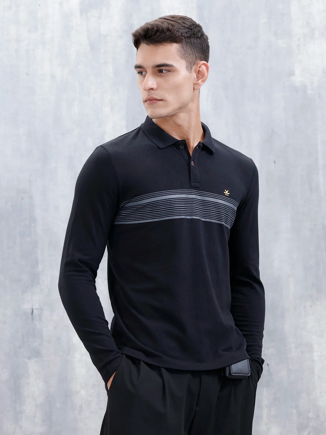 Men's Casual Polo Tshirt With Striped Pattern | Black - Image 4
