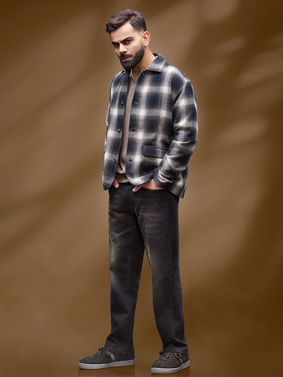 Men's Casual Regualr Fit Checkered Pattern Shacket | Black - Image 2