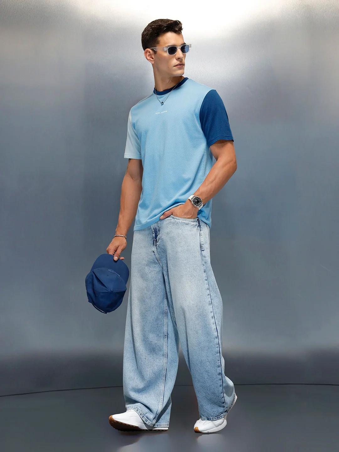 Men's Casual Regular Fit Colorblock T-Shirt | Light Blue - Image 2