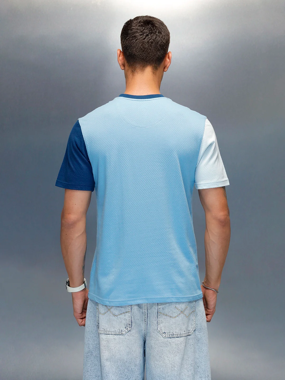 Men's Casual Regular Fit Colorblock T-Shirt | Light Blue - Image 3