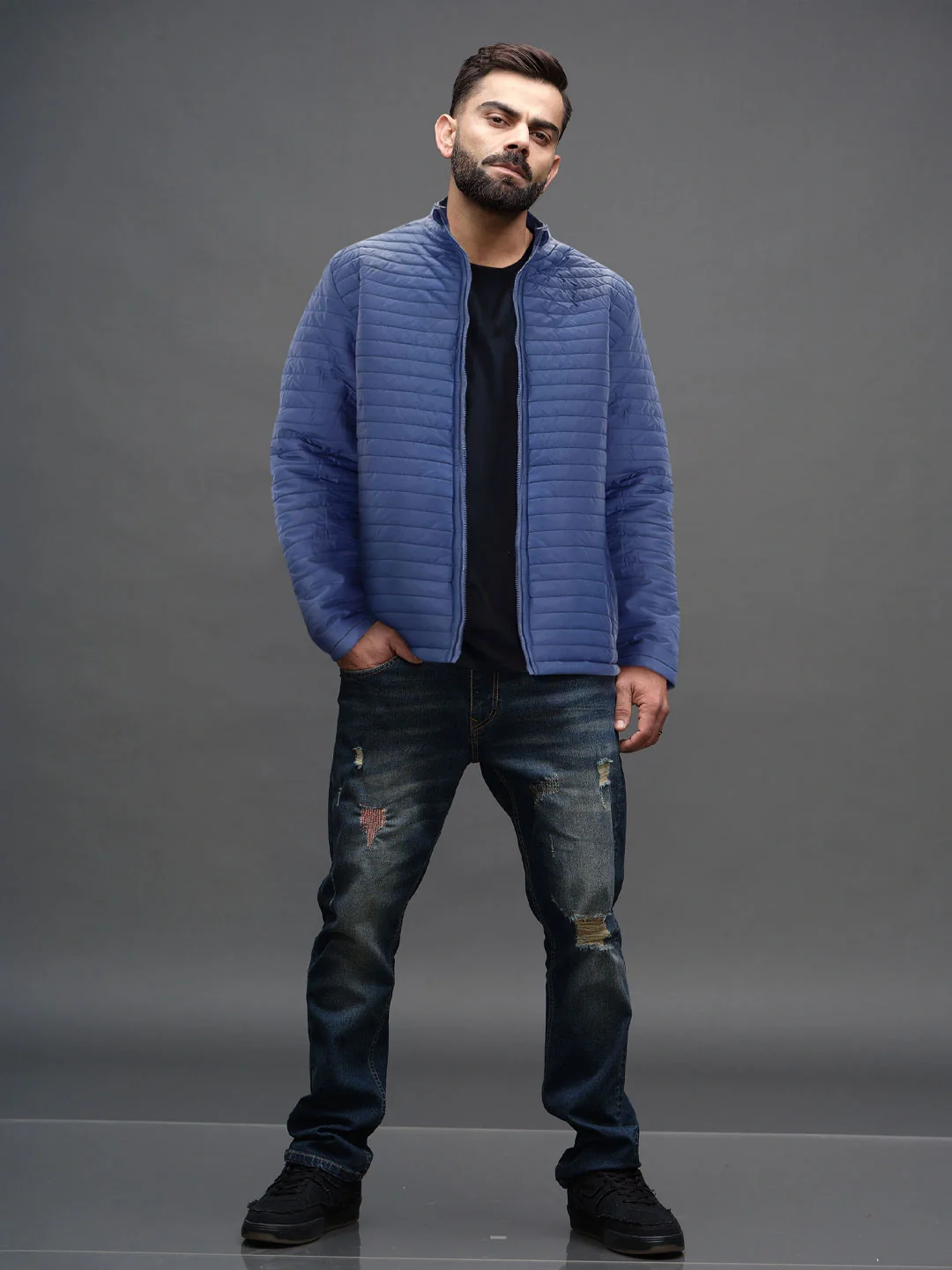 Men's Casual Regualr Fit Puffer Jacket  | Navy Blue - Image 2