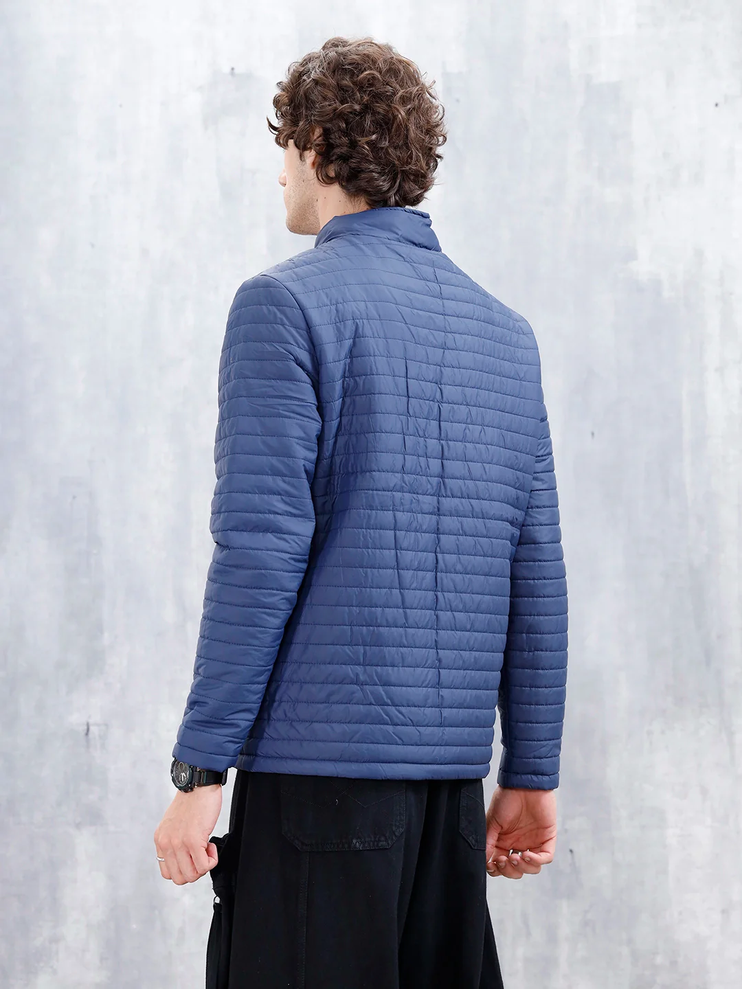 Men's Casual Regualr Fit Puffer Jacket  | Navy Blue - Image 5