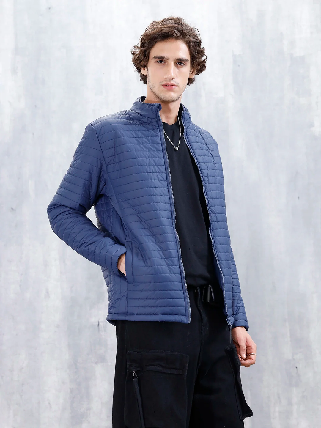 Men's Casual Regualr Fit Puffer Jacket  | Navy Blue - Image 6