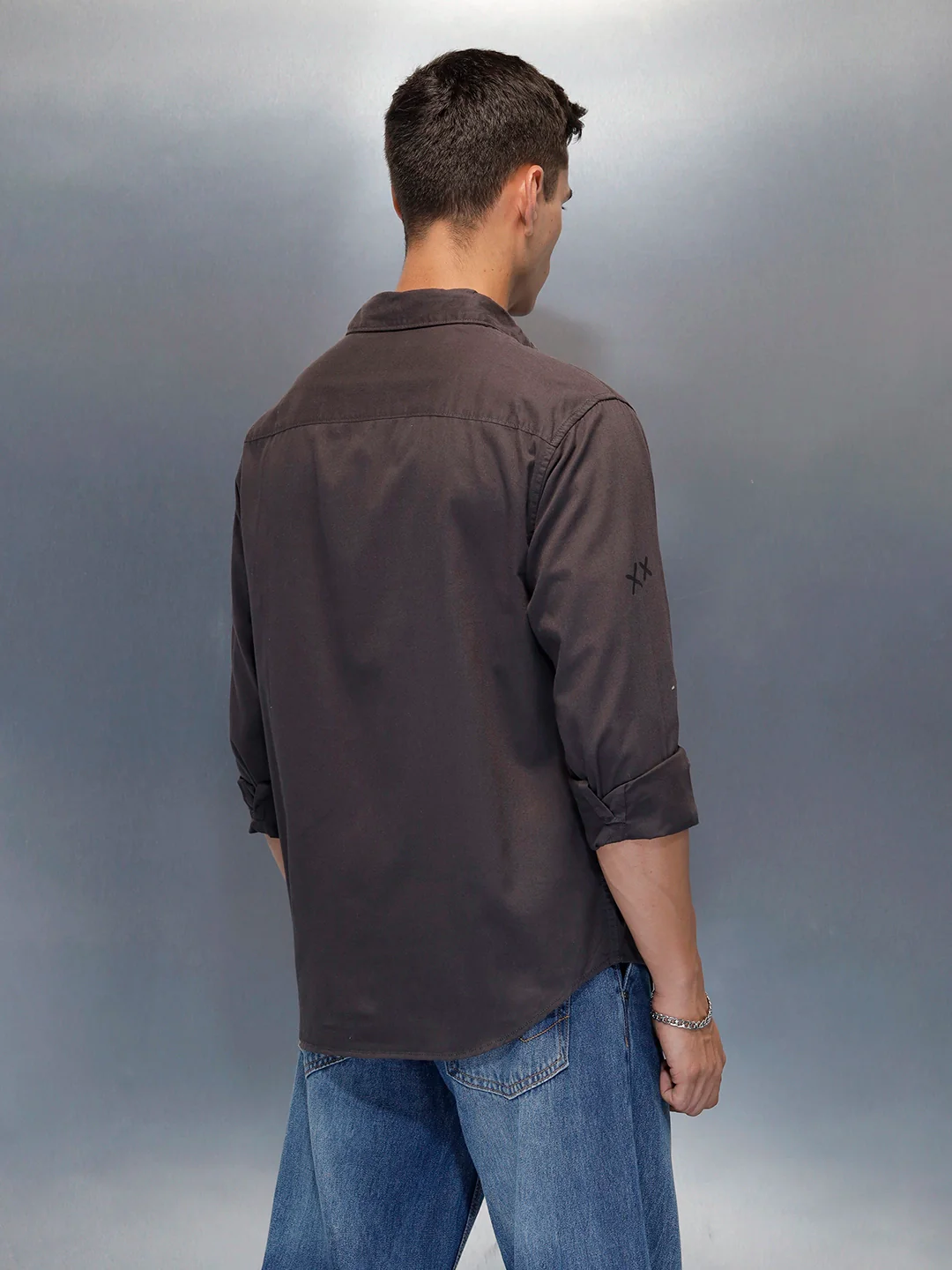Men's Casual Regualr Fit Shirt With Placement Print | Dark Grey - Image 3