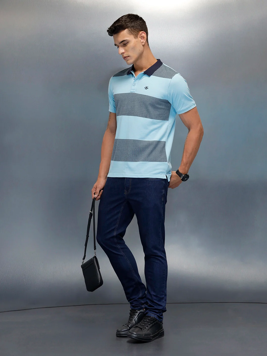 Men's Casual Regualr Fit Striped Patten Polo T-Shirt | Light Blue - Image 2