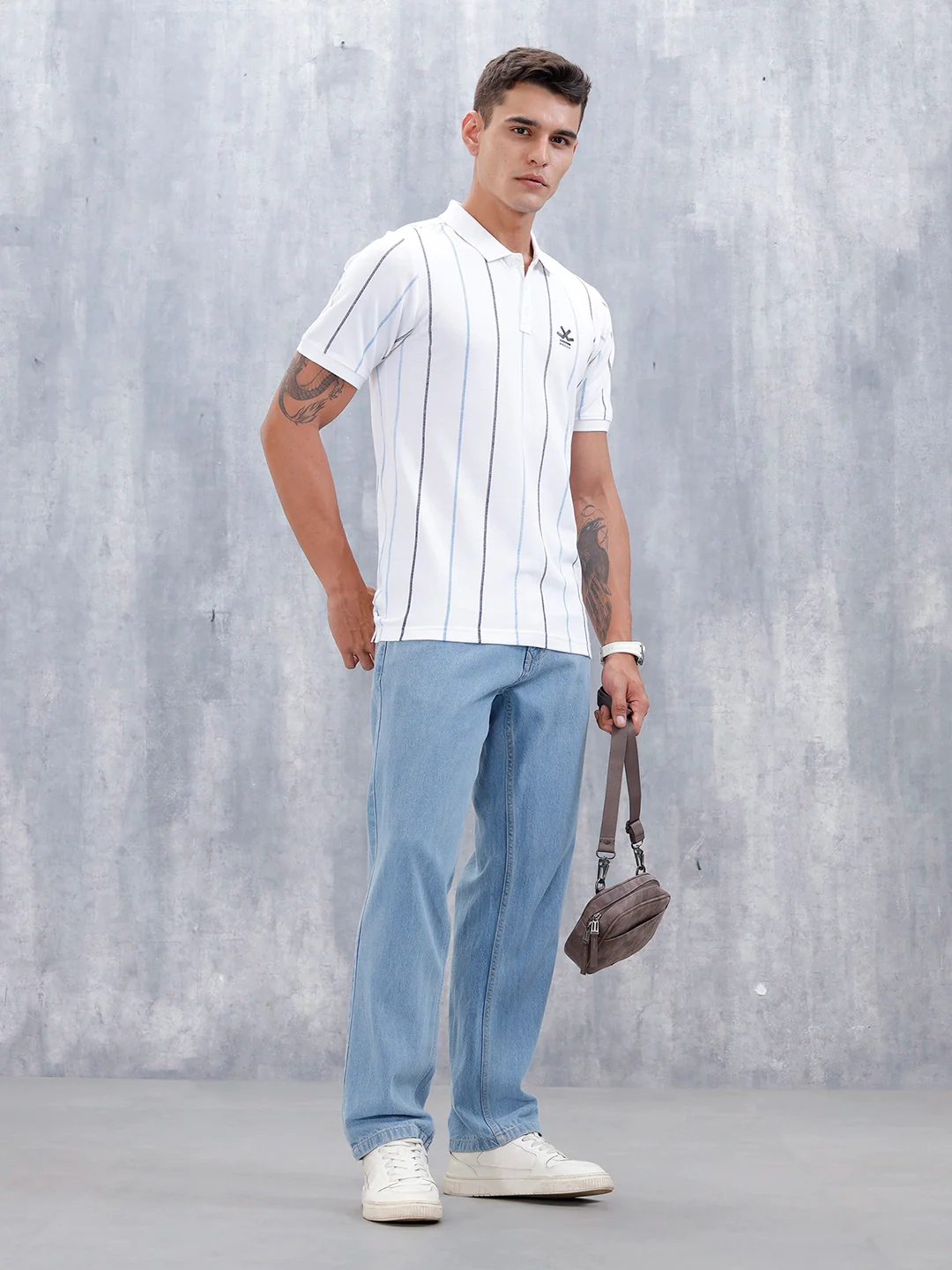 Men's Casual Regualr Fit Striped Pattern Polo T-Shirt | White - Image 2