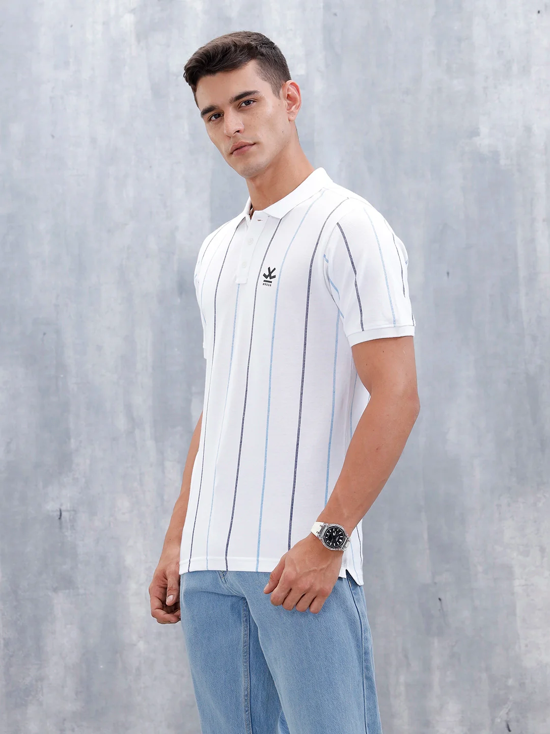 Men's Casual Regualr Fit Striped Pattern Polo T-Shirt | White - Image 4