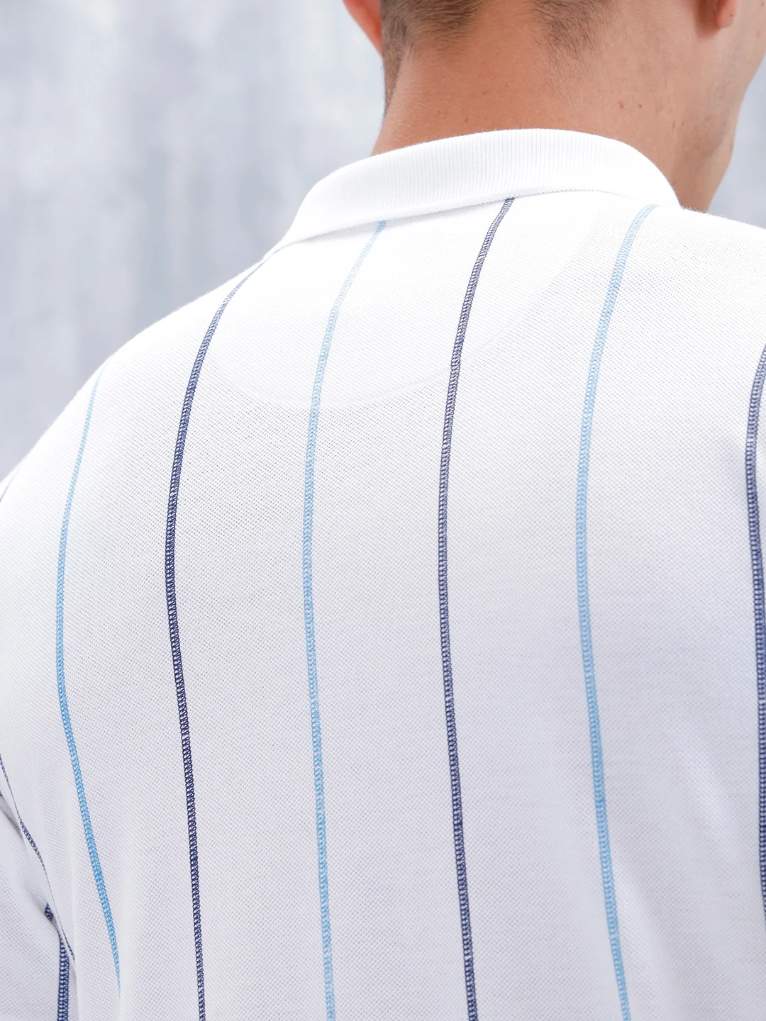 Men's Casual Regualr Fit Striped Pattern Polo T-Shirt | White - Image 5