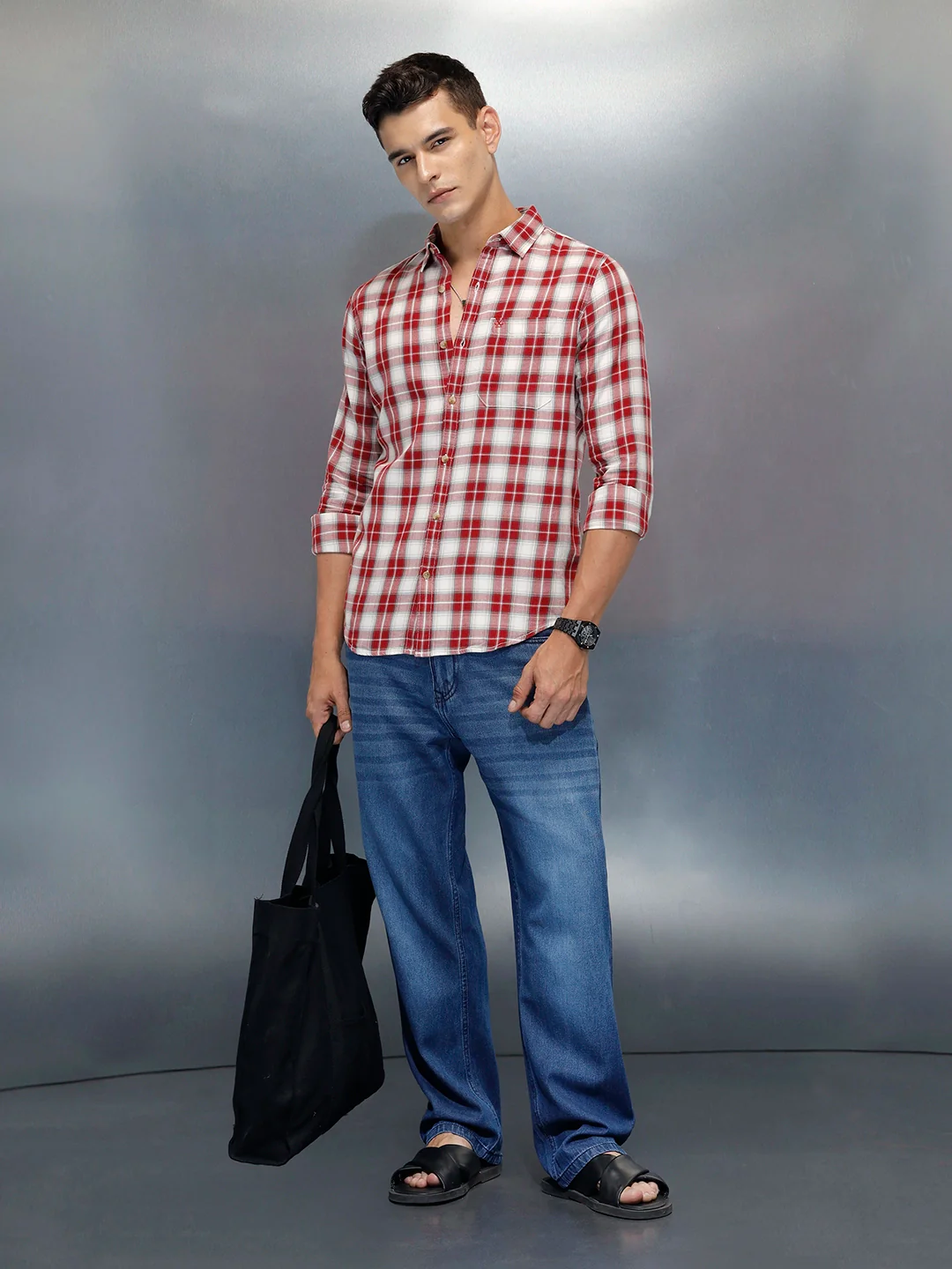 Men's Casual Regular Fit Checkered Pattern Shirt | Red - Image 2