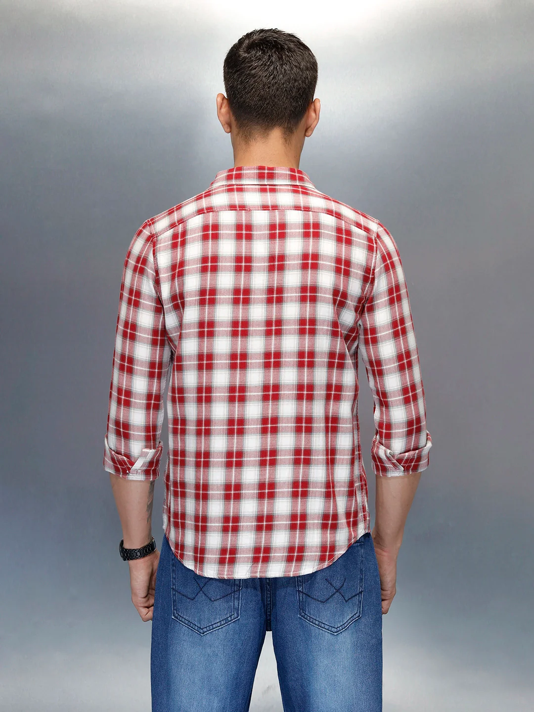 Men's Casual Regular Fit Checkered Pattern Shirt | Red - Image 3