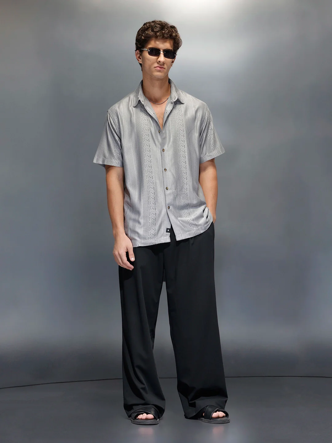 Men's Casual Regular Fit Half Sleeve Shirt  |  Grey - Image 2