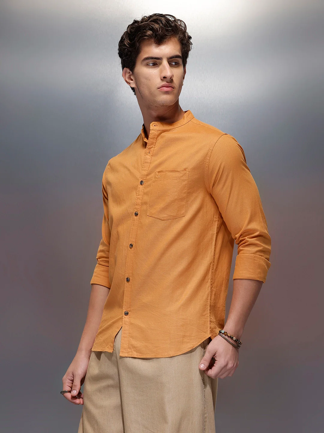 Men's Casual Regular Fit Shirt   |  Yellow - Image 4