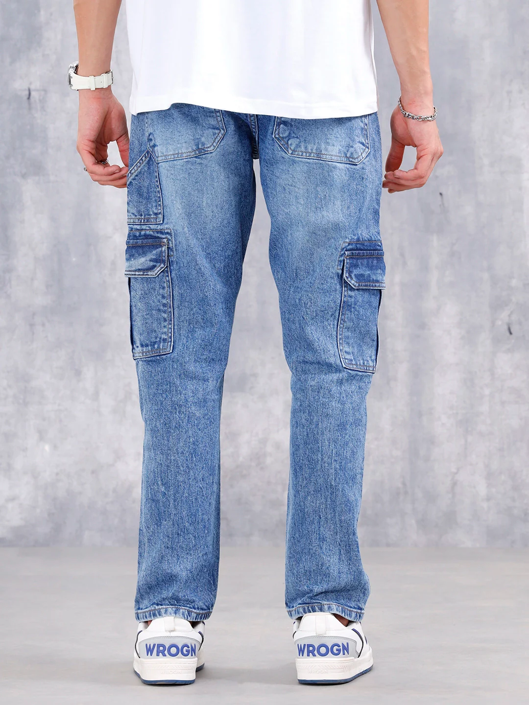 Men's Casual Relaxed Fit Cargo Jeans | Med Stone - Image 3