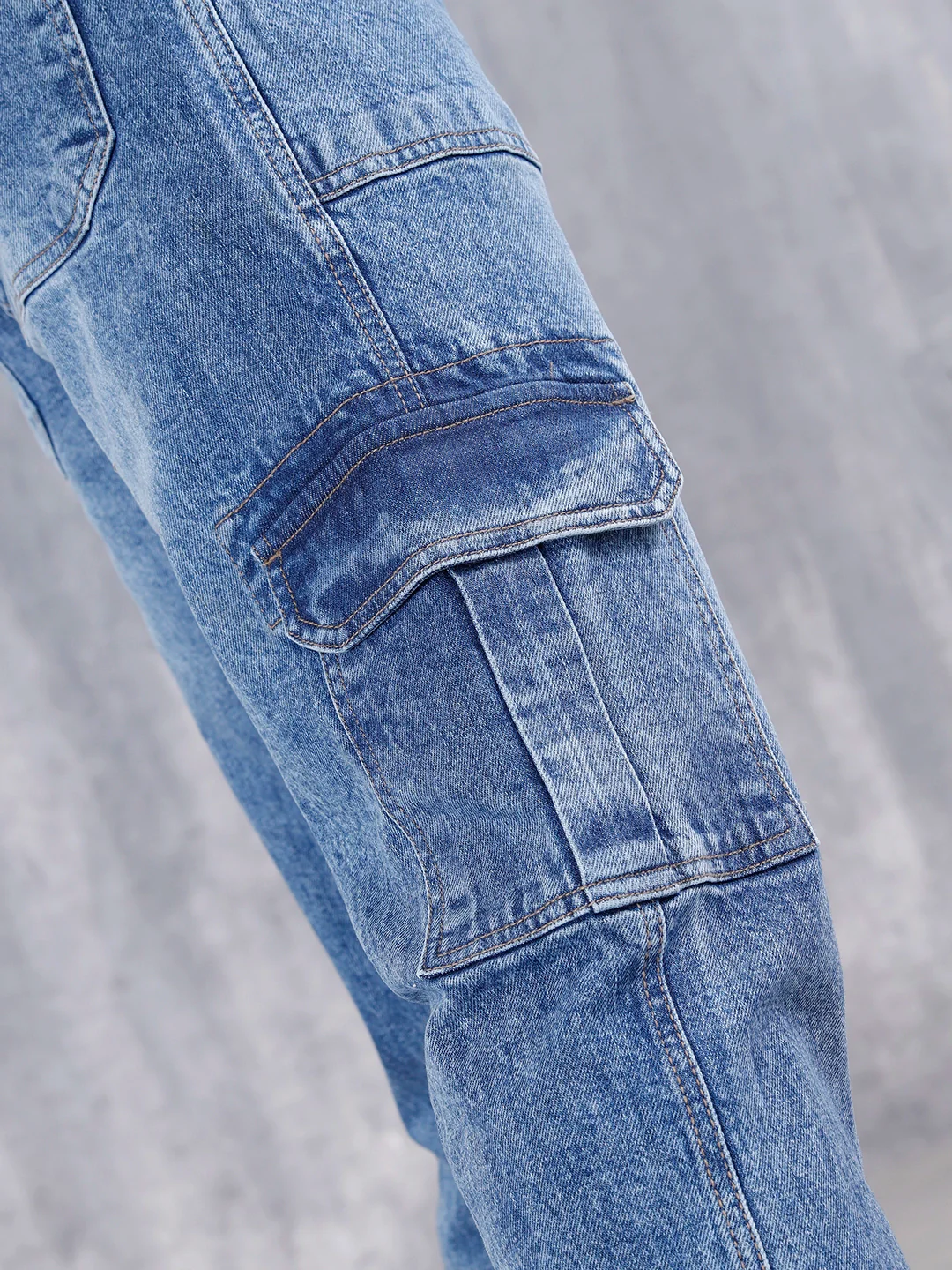 Men's Casual Relaxed Fit Cargo Jeans | Med Stone - Image 5