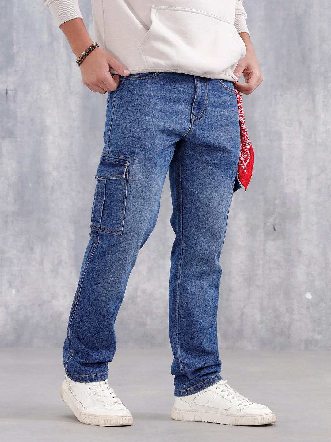 Men's Casual Relaxed Fit Cargo Jeans | Super Stone - Image 4