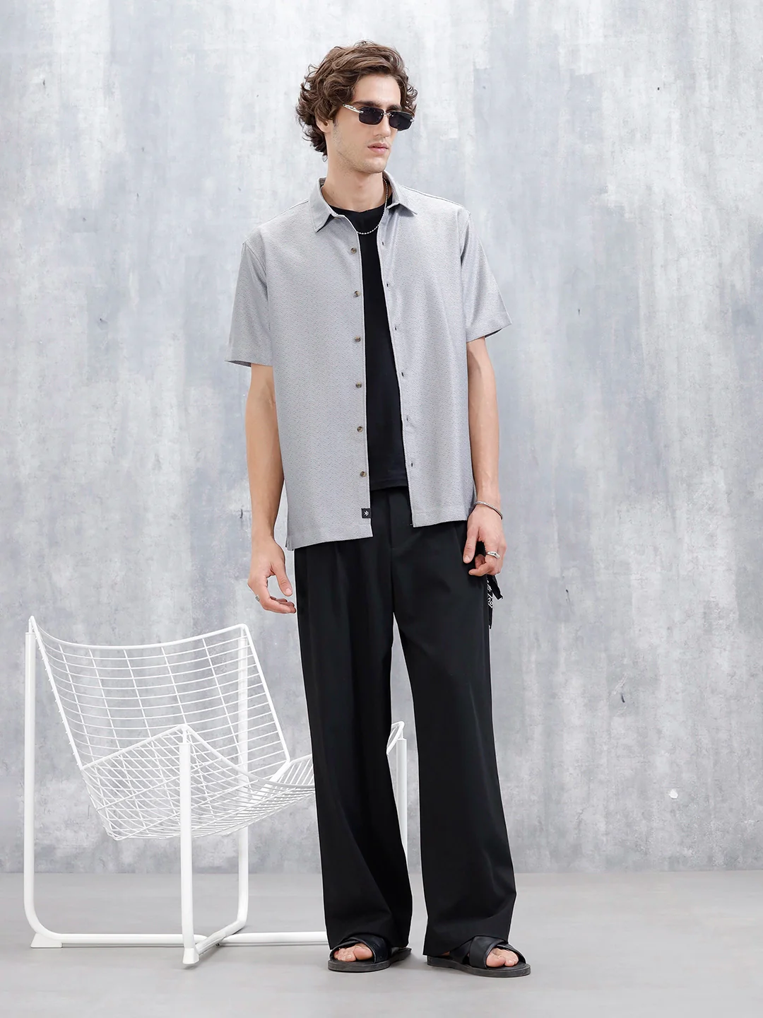 Men's Casual Short Sleeves Textured Shirt | Grey - Image 2