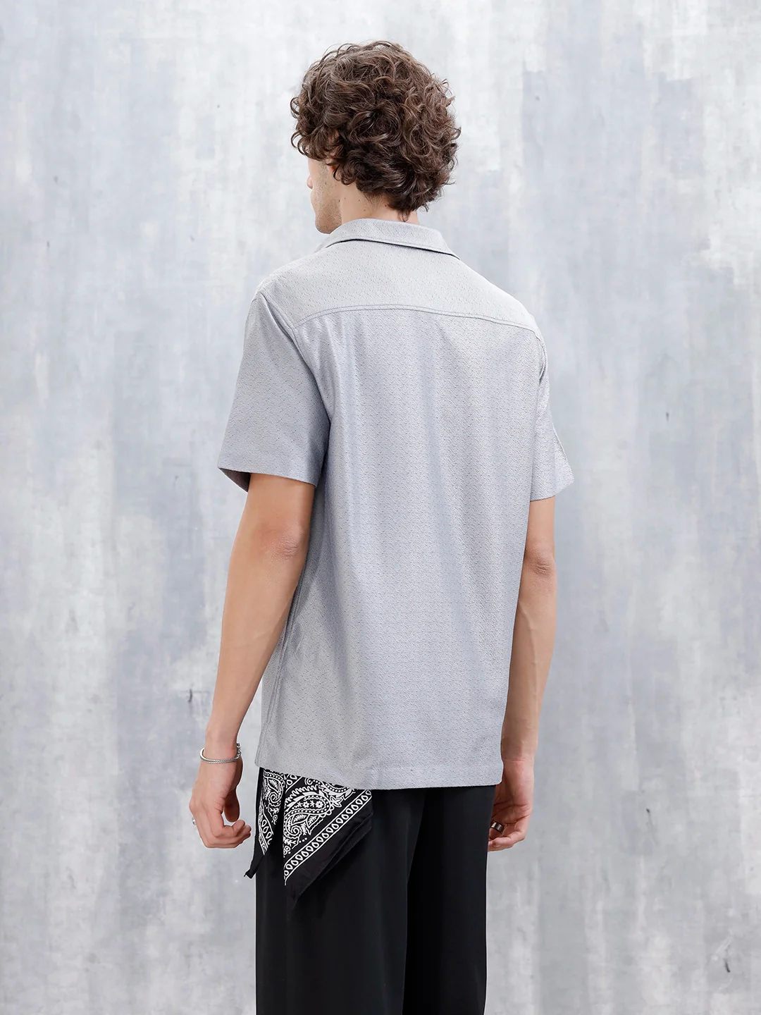 Men's Casual Short Sleeves Textured Shirt | Grey - Image 3