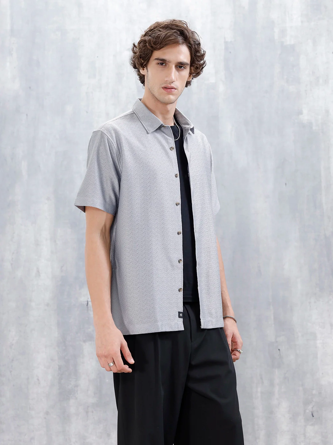 Men's Casual Short Sleeves Textured Shirt | Grey - Image 4