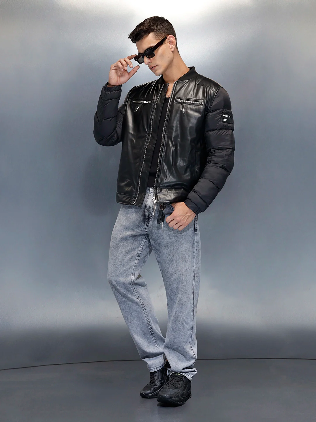 Men's Casual Slim Fit Biker Jacket | Black - Image 6