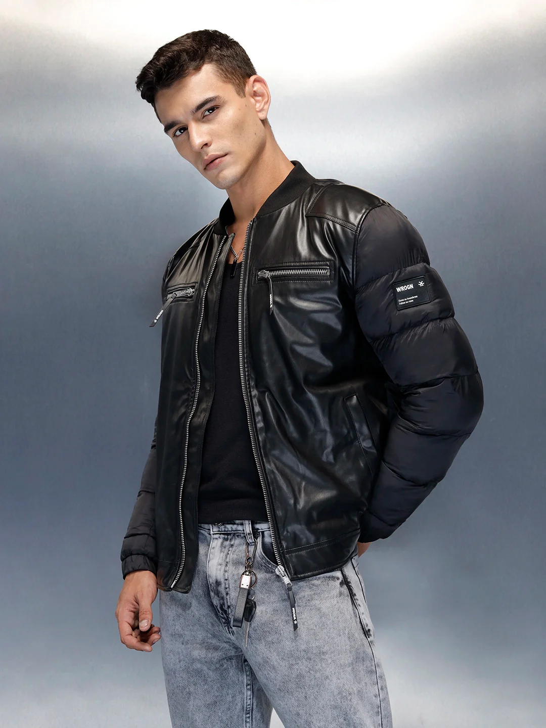 Men's Casual Slim Fit Biker Jacket | Black - Image 8