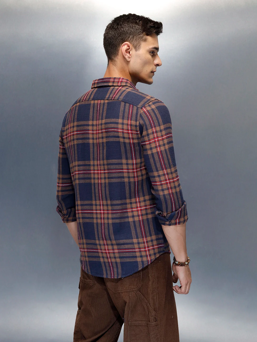 Men's Casual Slim Fit Checkered Pattern Shirt | Navy Blue - Image 3