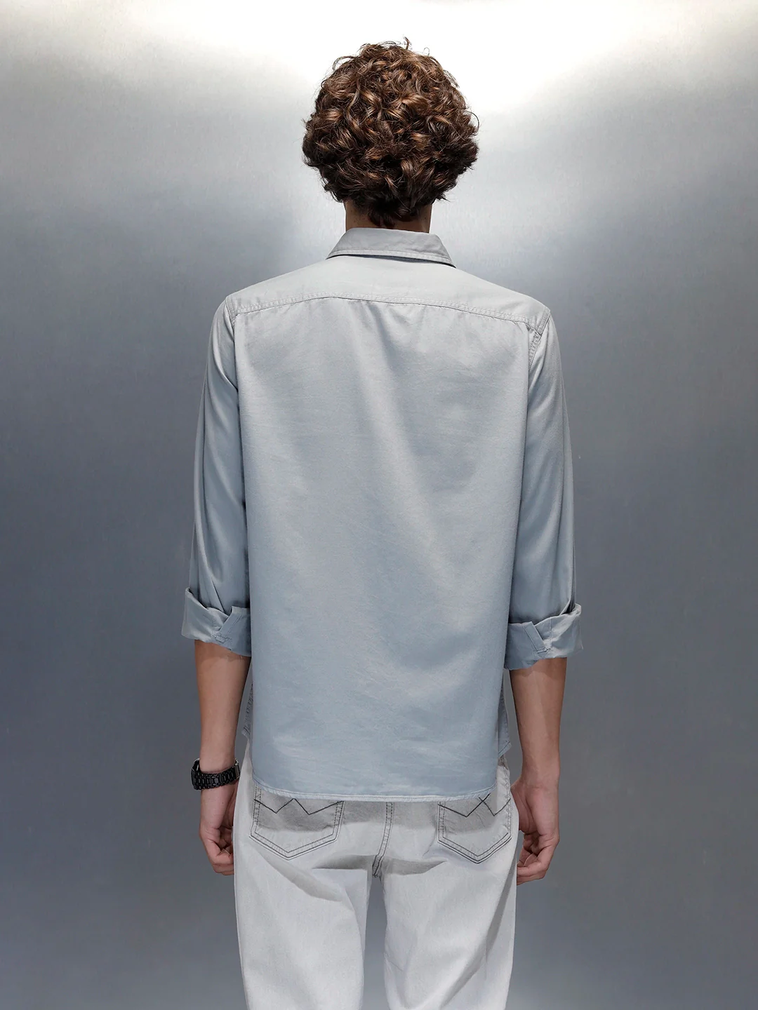 Men's casual slim fit double pocket shirt | Grey - Image 3