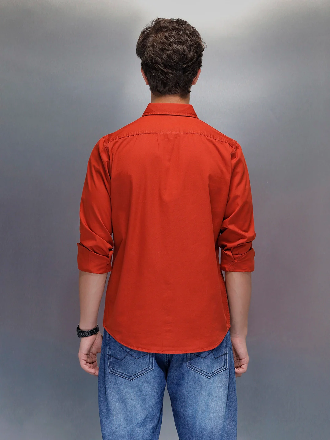 men's casual slim fit double pocket shirt | Rust - Image 3