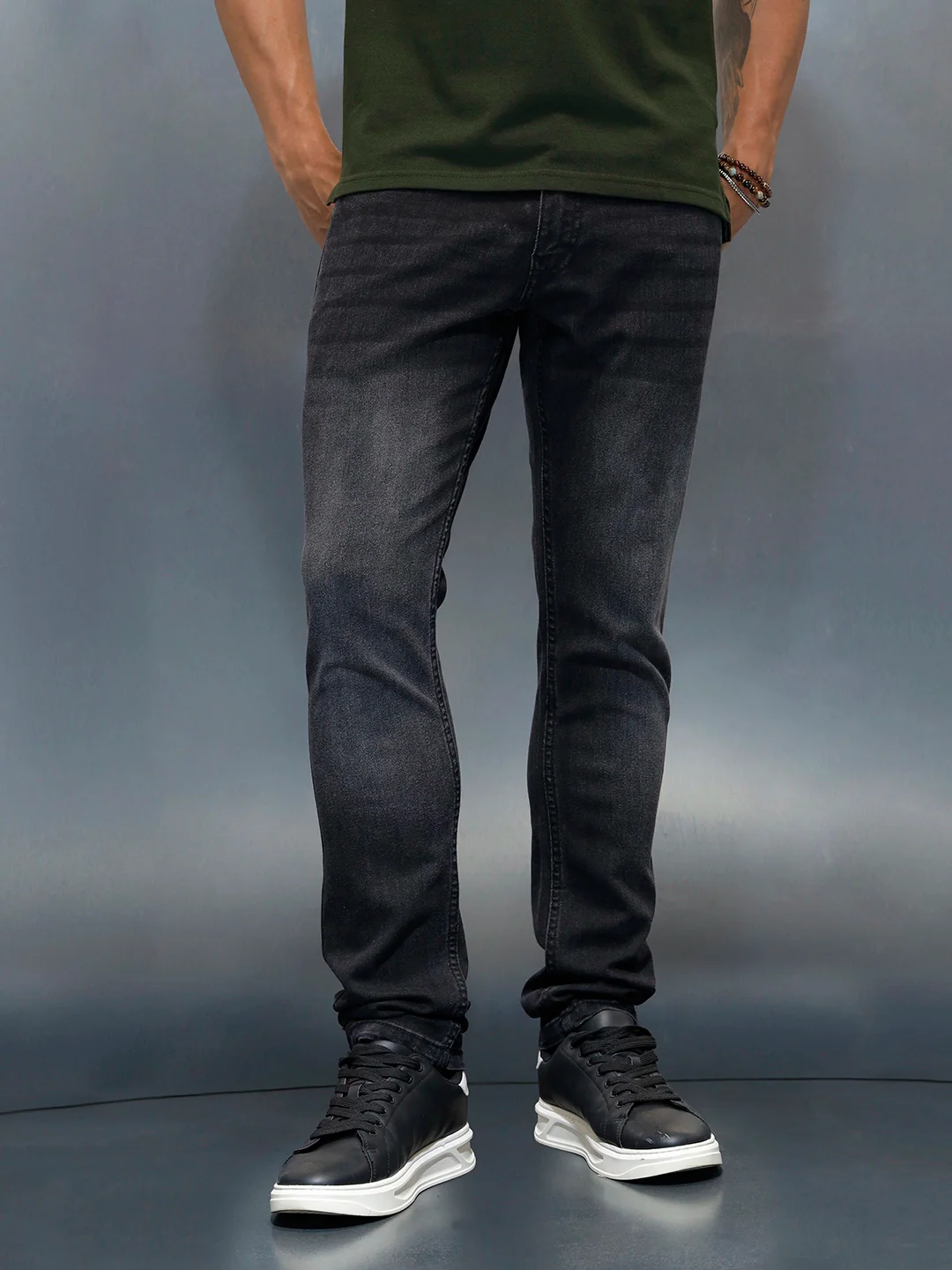 Men's Casual Slim Fit Jeans | Dark Grey - Image 5