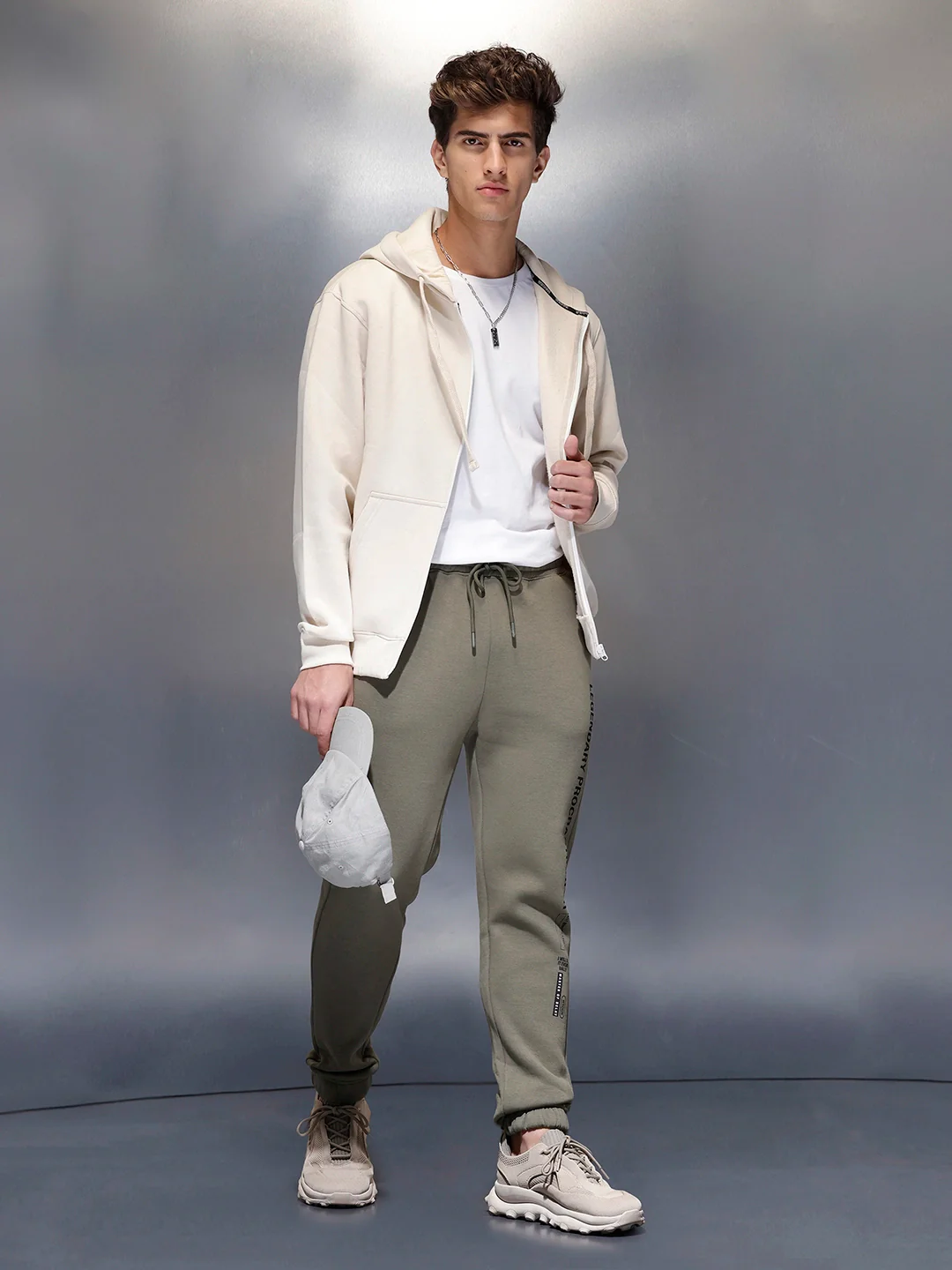 Men's casual slim fit jogger with typographic print design | Olive - Image 2