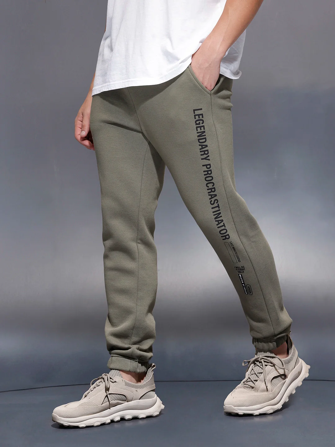 Men's casual slim fit jogger with typographic print design | Olive - Image 4