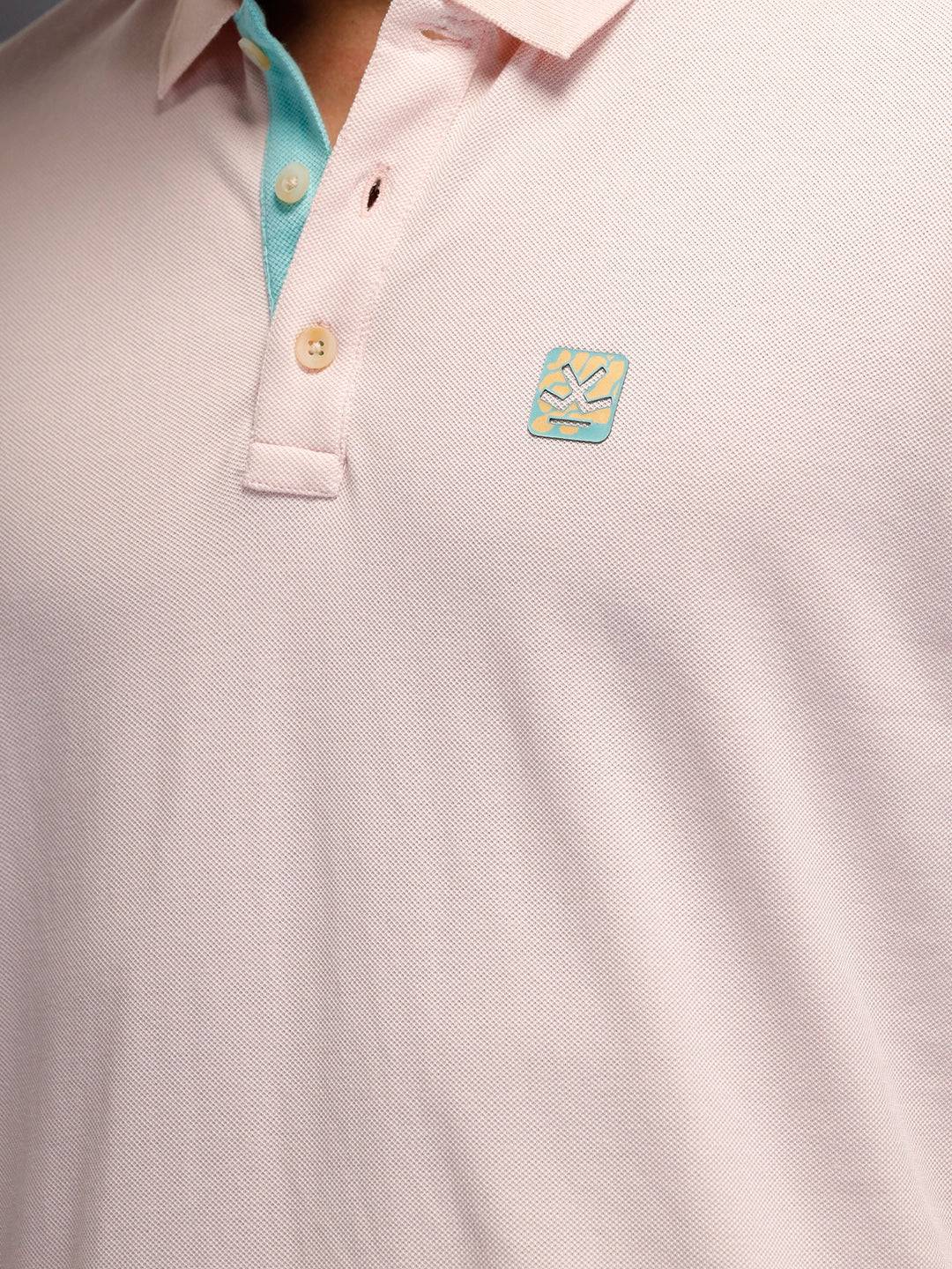 Men's casual slim fit polo t-shirt with contrast detail  | Pink - Image 5