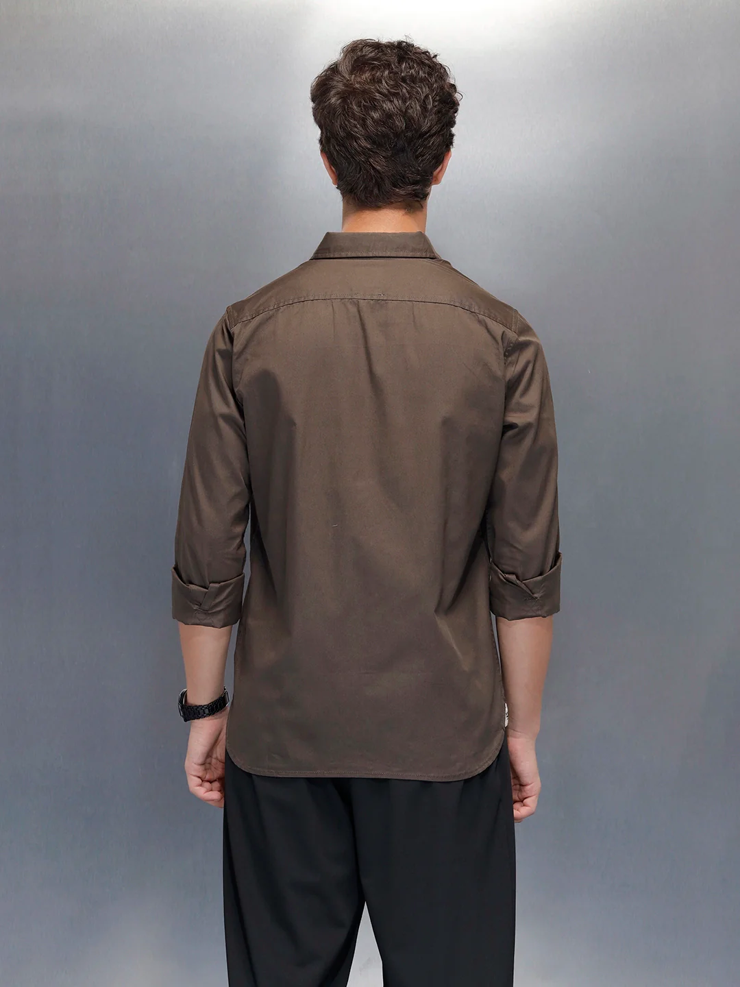Men's casual slim fit shirt | Brown - Image 3