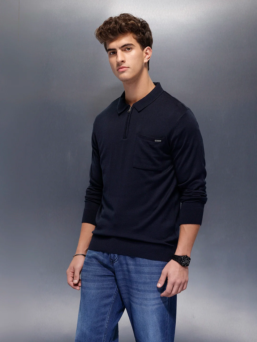 Men's Casual Slim Fit Sweater  | Navy Blue - Image 4