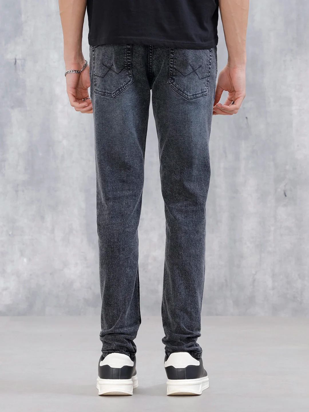 Men's Casual Slim Fit Tapered Jeans | Grey - Image 3
