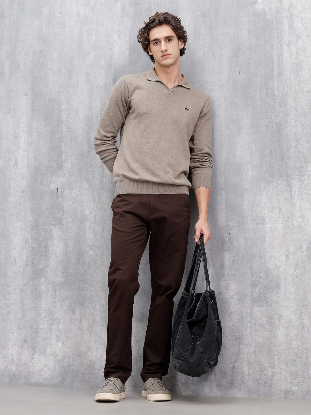 Men's Casual Slim Fit Trousers | Brown - Image 2