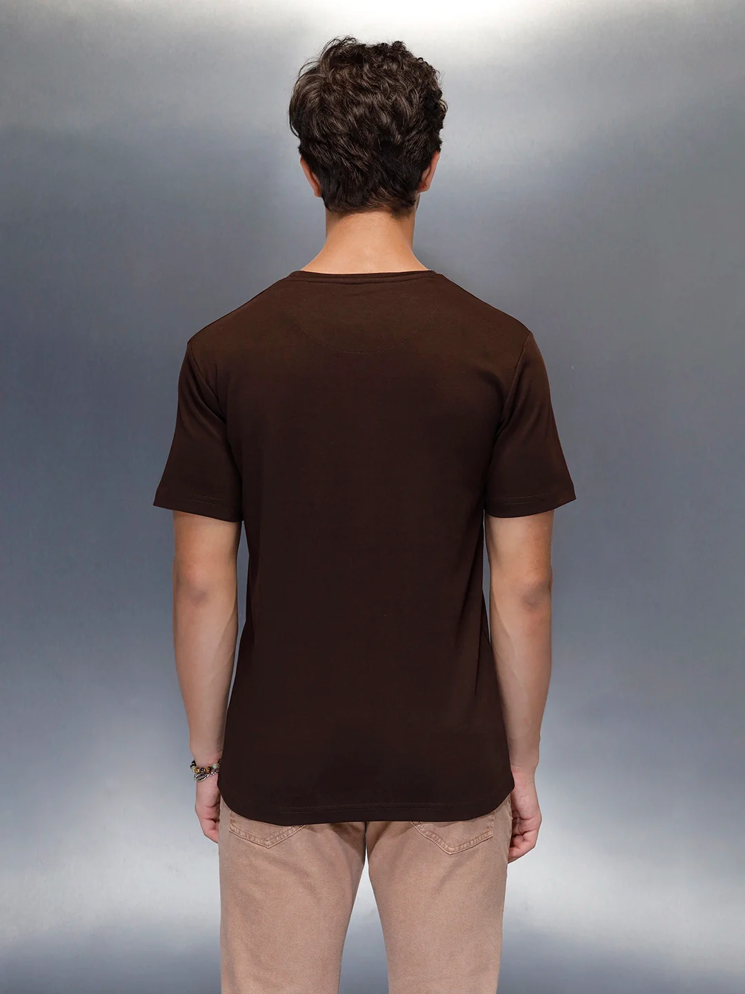 Men's Casual Slim Fit Tshirt with tonal 3D graphic print  | Brown - Image 3