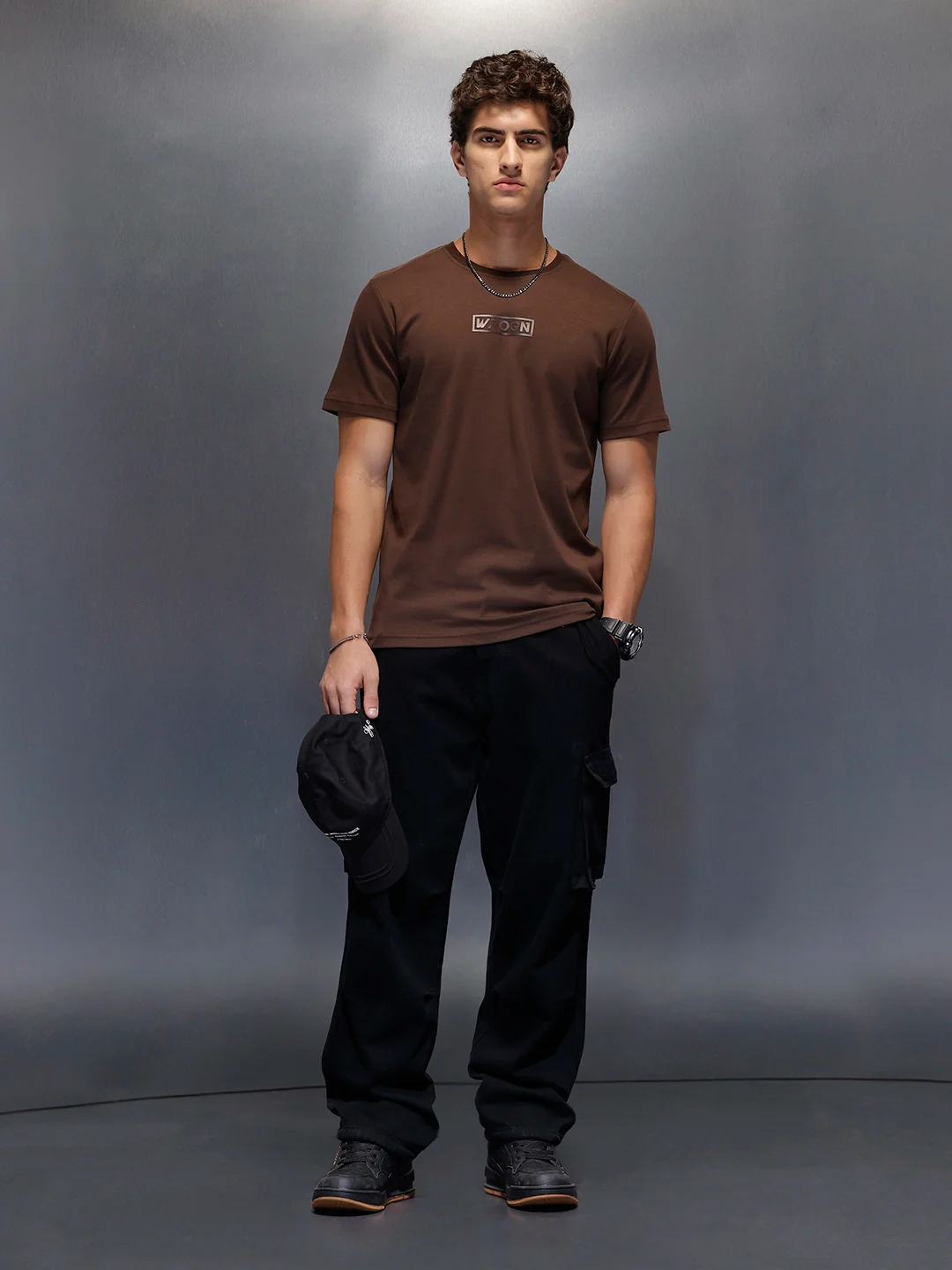 Men's Casual Slim Fit Wrogn Branded Tee  |  Brown - Image 2