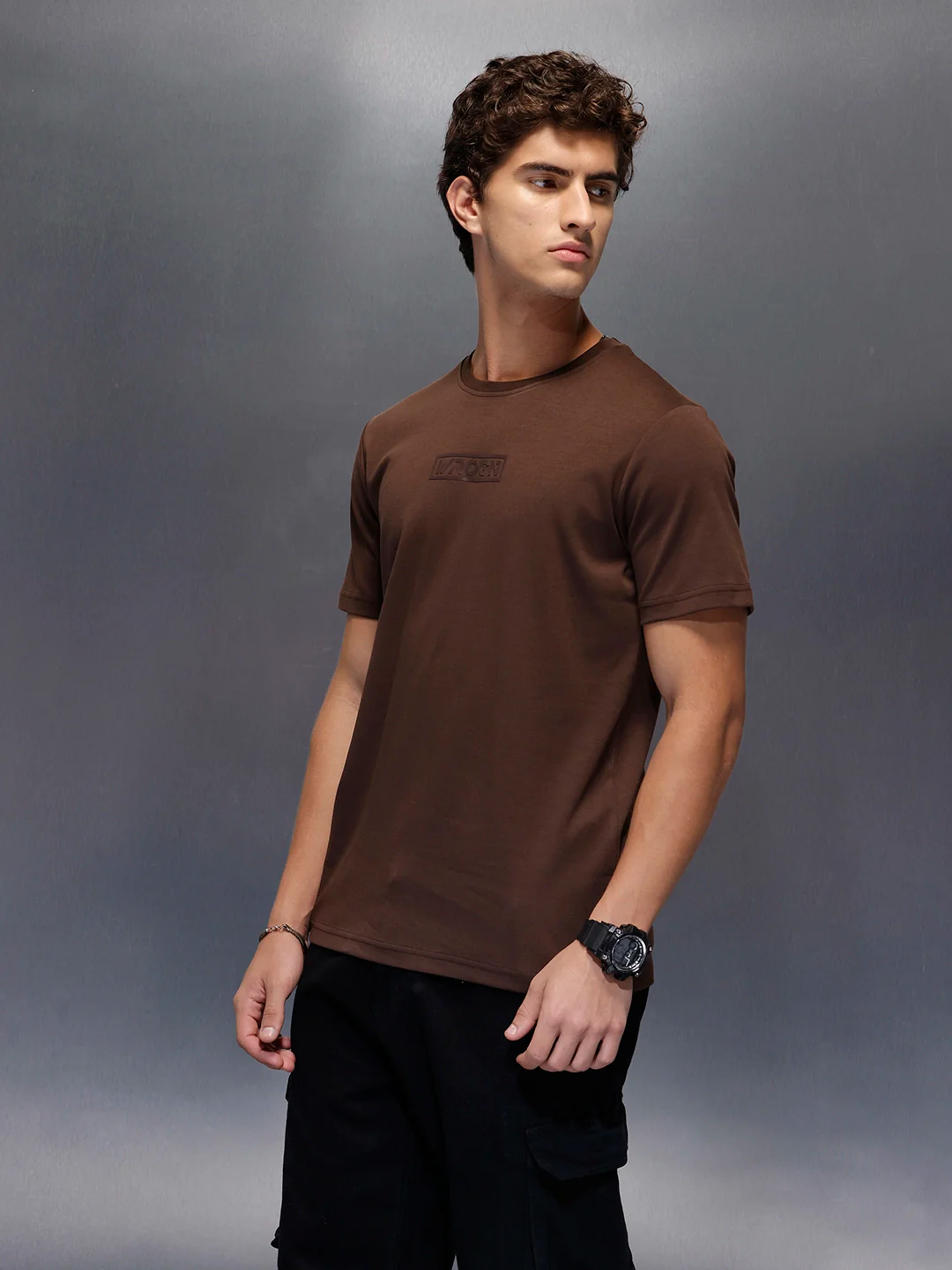 Men's Casual Slim Fit Wrogn Branded Tee  |  Brown - Image 4