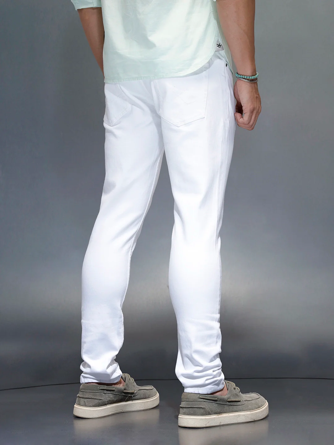 Men's Casual Slim Tapered Fit Jeans | White - Image 3