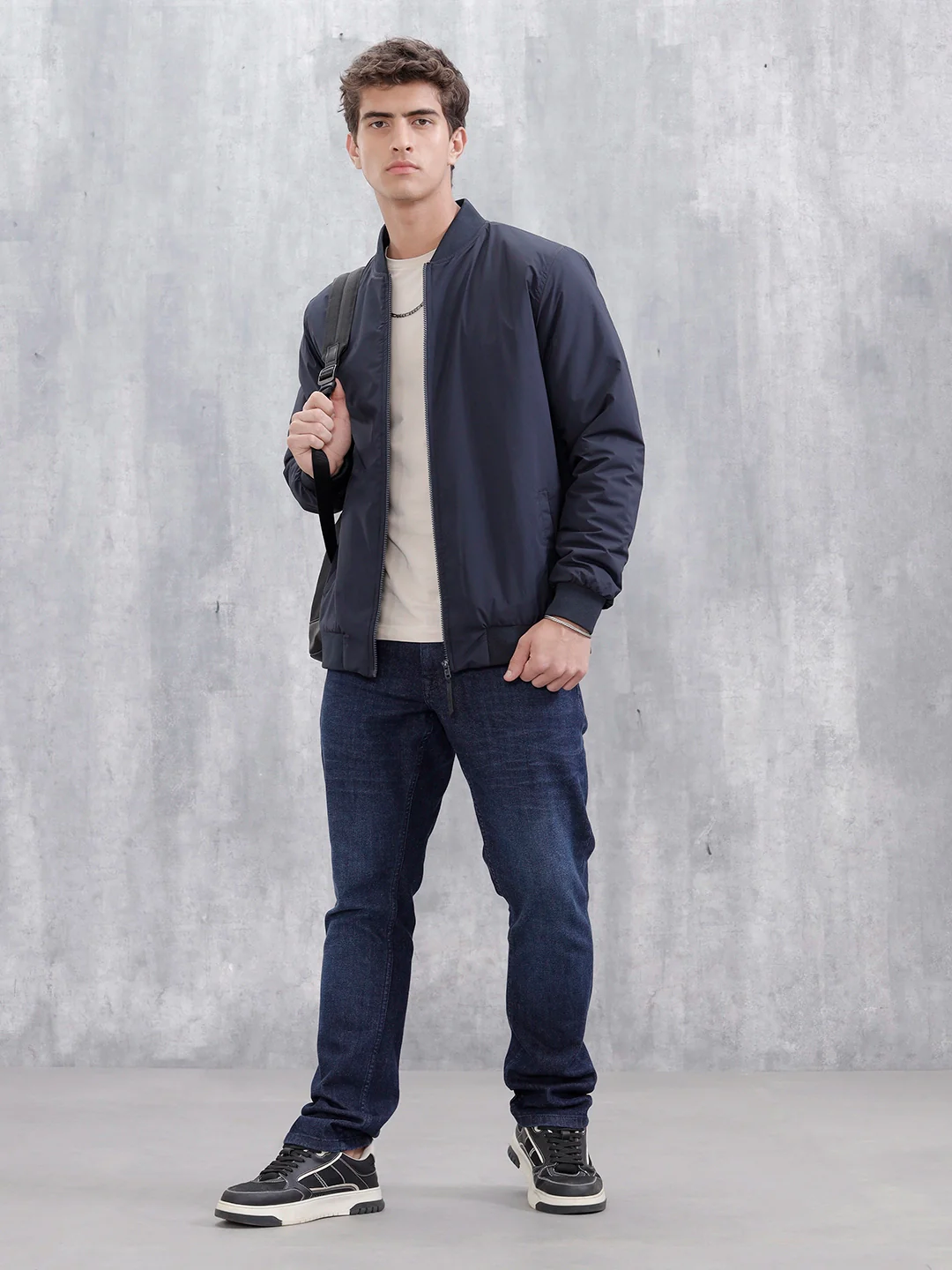 Men's Casual Solid Bomber Jacket  | Navy Blue - Image 2