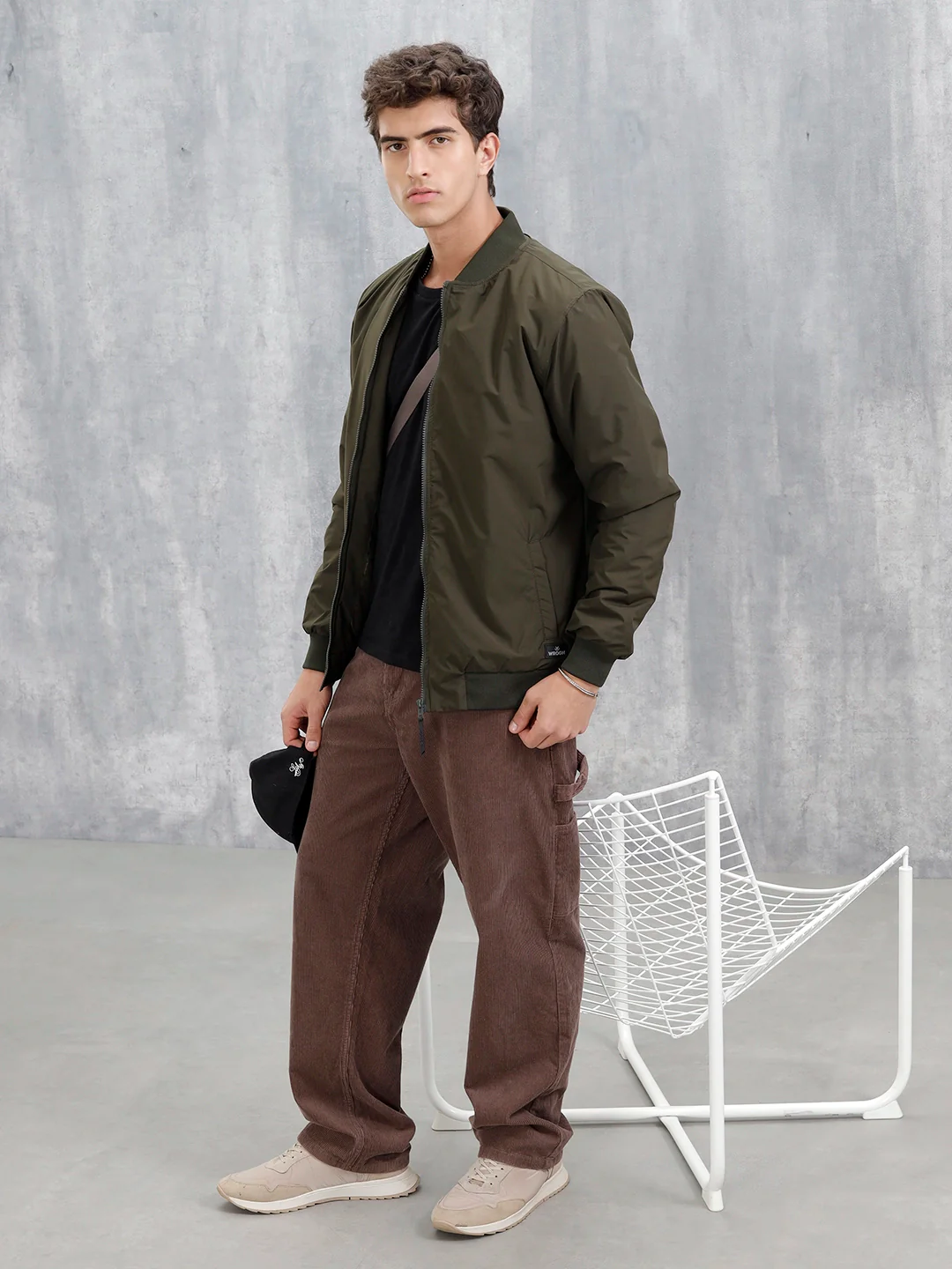 Men's Casual Solid Bomber Jacket | Olive - Image 2