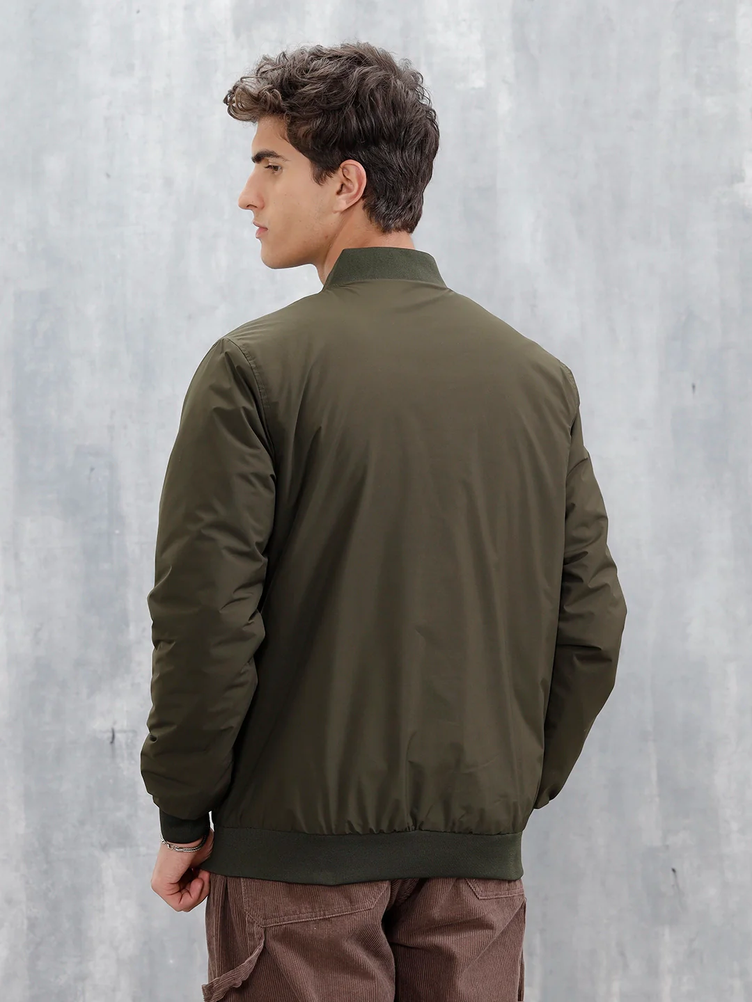 Men's Casual Solid Bomber Jacket | Olive - Image 3